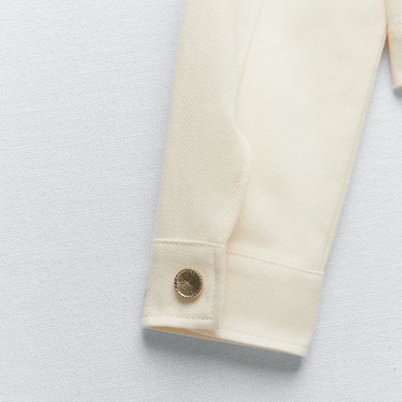 ZARA ECRU DENIM GOLD BUTTON DOWN COLLAR JACKET $89.90 - Picture 8 of 13